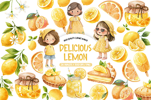 Watercolor Cute Lemon Clipart, an Illustration by TatiMockup