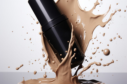 Liquid foundation in bottle and splashes of makeup product, a Beauty & Fashion Photo by Natalia Klenova's Shop