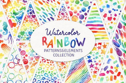 Watercolor Rainbow Patterns&Elements