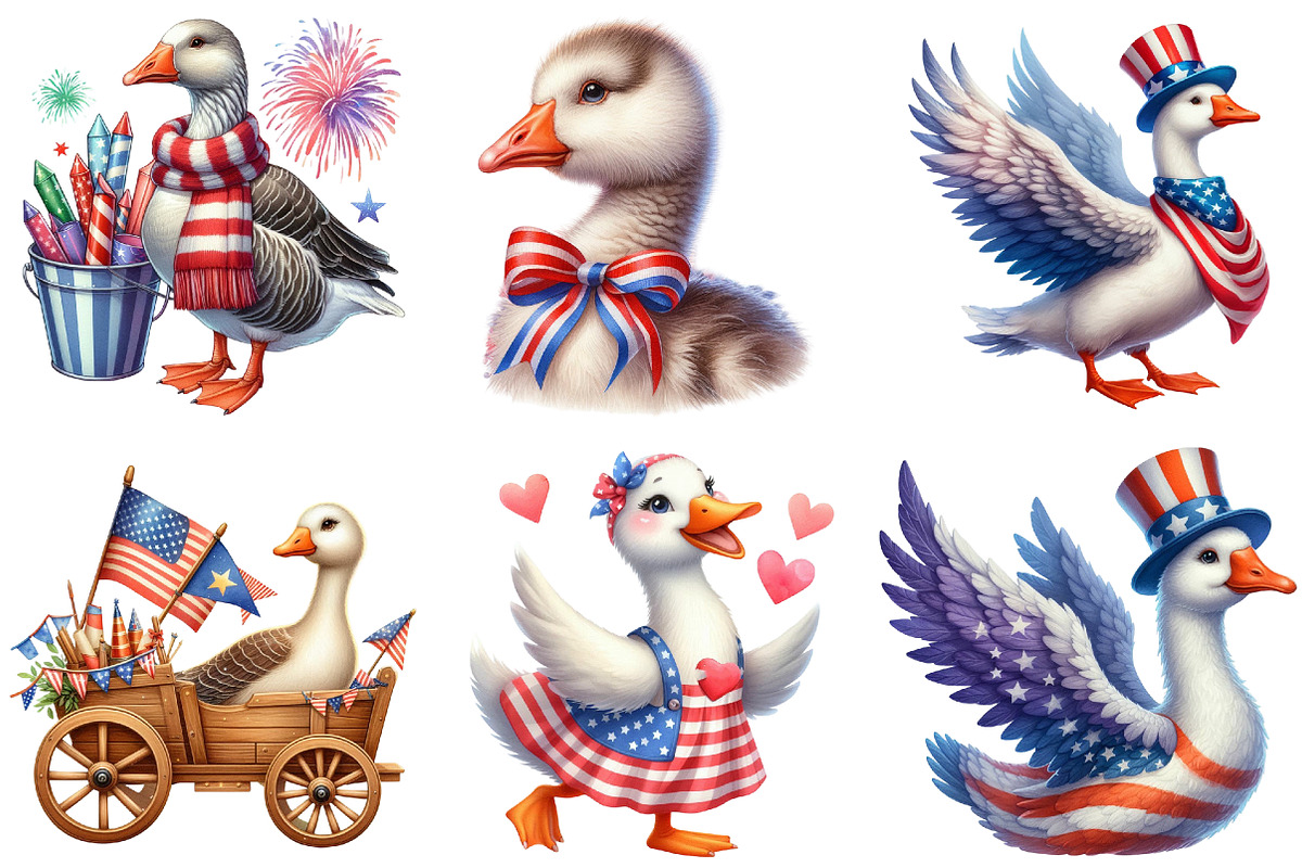 4th of July Goose Clipart PNG, an Illustration by Watercolor design (Photo 3 of 4)