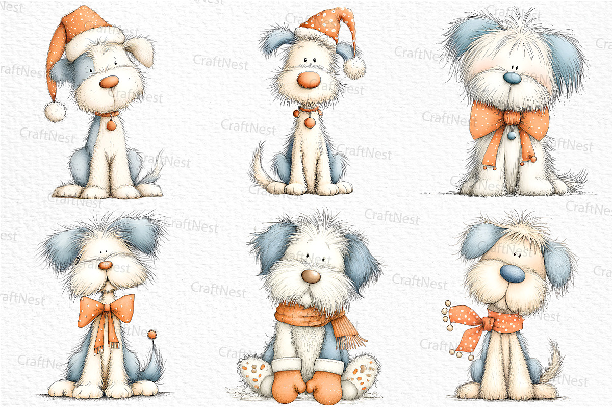 Cute Christmas Fluffy Dogs, an Illustration by Craft Nest (Photo 3 of 6)