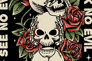 Skull no see, no hear, no speak, an Illustration by Pen of God Studio (Thumbnail 2 of 4)