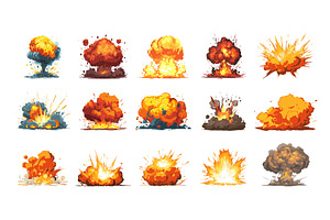 Explosions cartoon vector set. Fire, an Object Illustration by Onyx