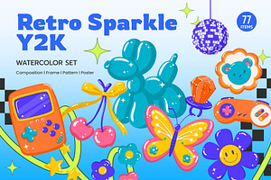 Retro Sparkle Y2K Watercolor, an Object Illustration by CreativeValuation