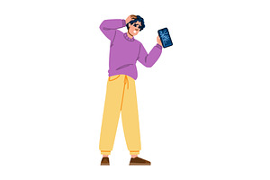 Shocked young man holding broken, a Technology Illustration by pikepicture