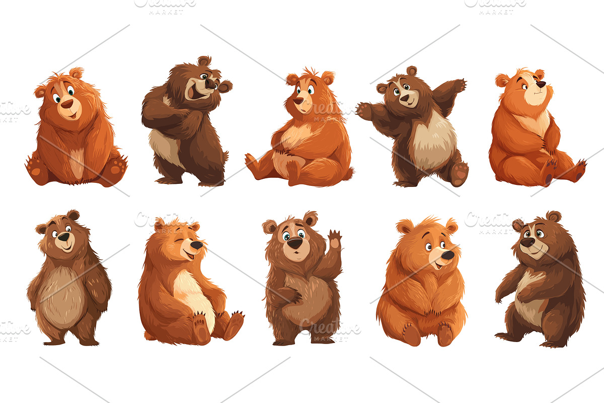 Cartoon bears set. Brown bear, cute, an Animal Illustration by Stock-Smart-Start