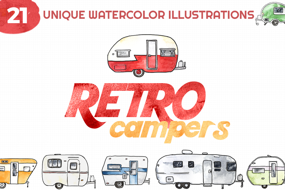 Retro Campers Watercolor, an Illustration by plaidGecko (Photo 1 of 7)