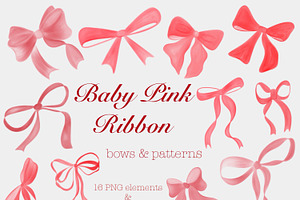 Whimsical Baby Pink Ribbon Clipart, a Decorative Illustration by Oleksandra Illustrates