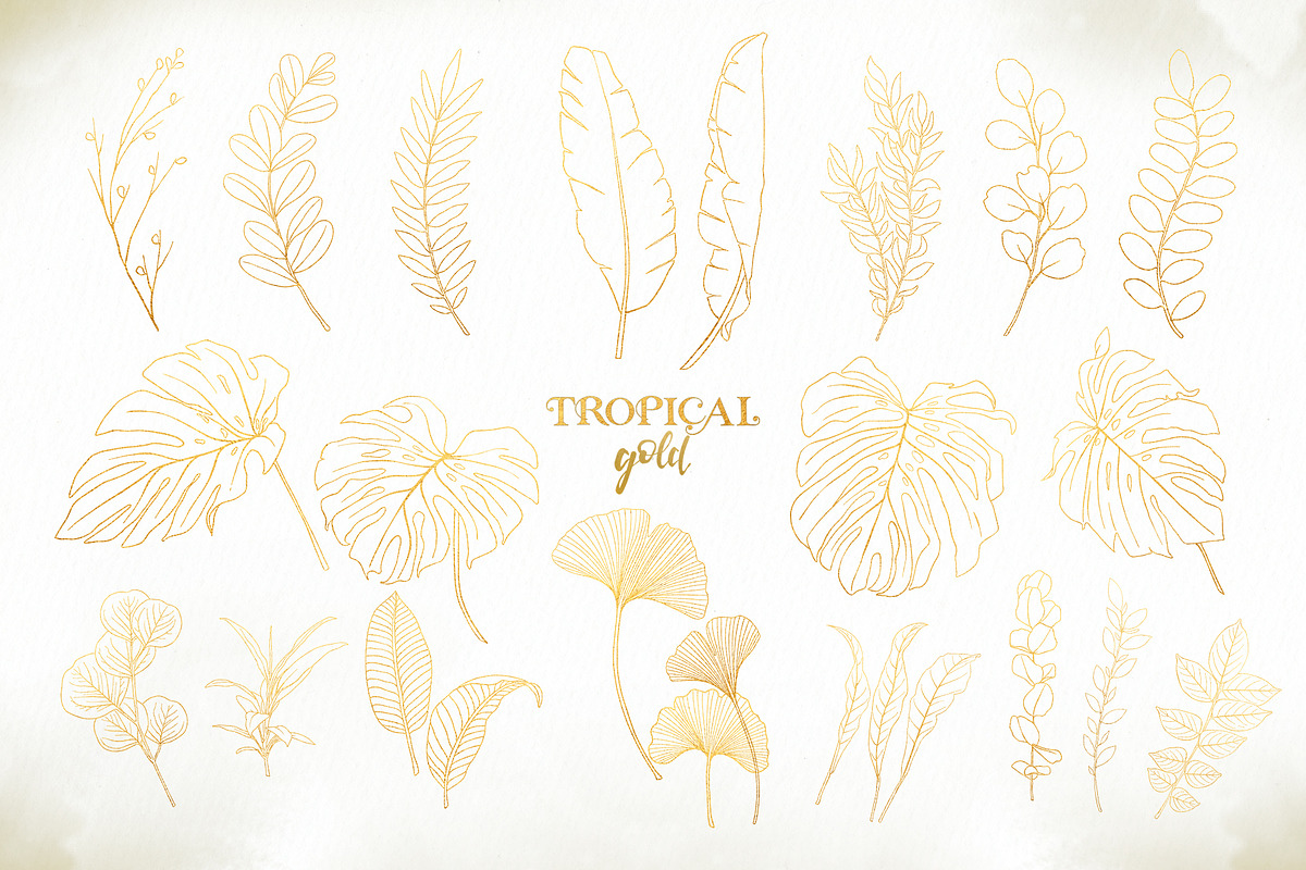 Watercolor & Gold Tropical Leaves, an Object Illustration by Papatongartist (Photo 10 of 10)