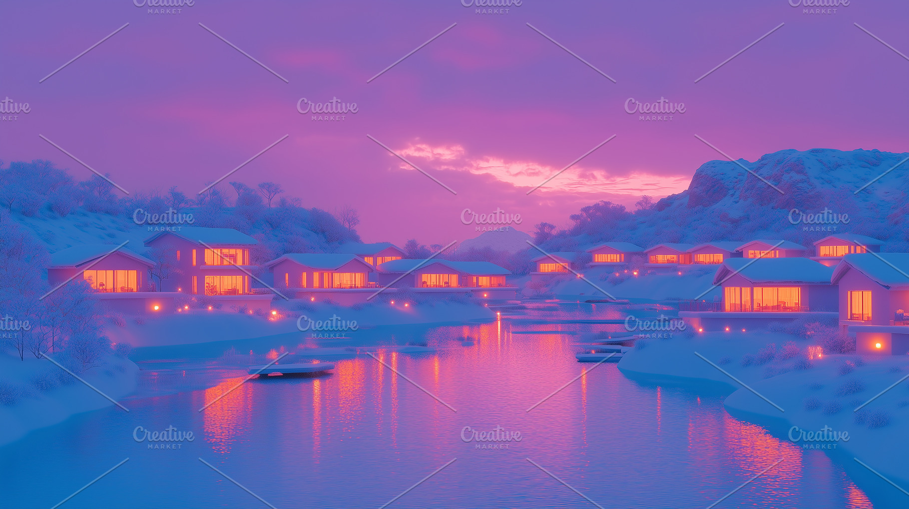 A snow-covered village, an Abstract Photo by Imaginarium