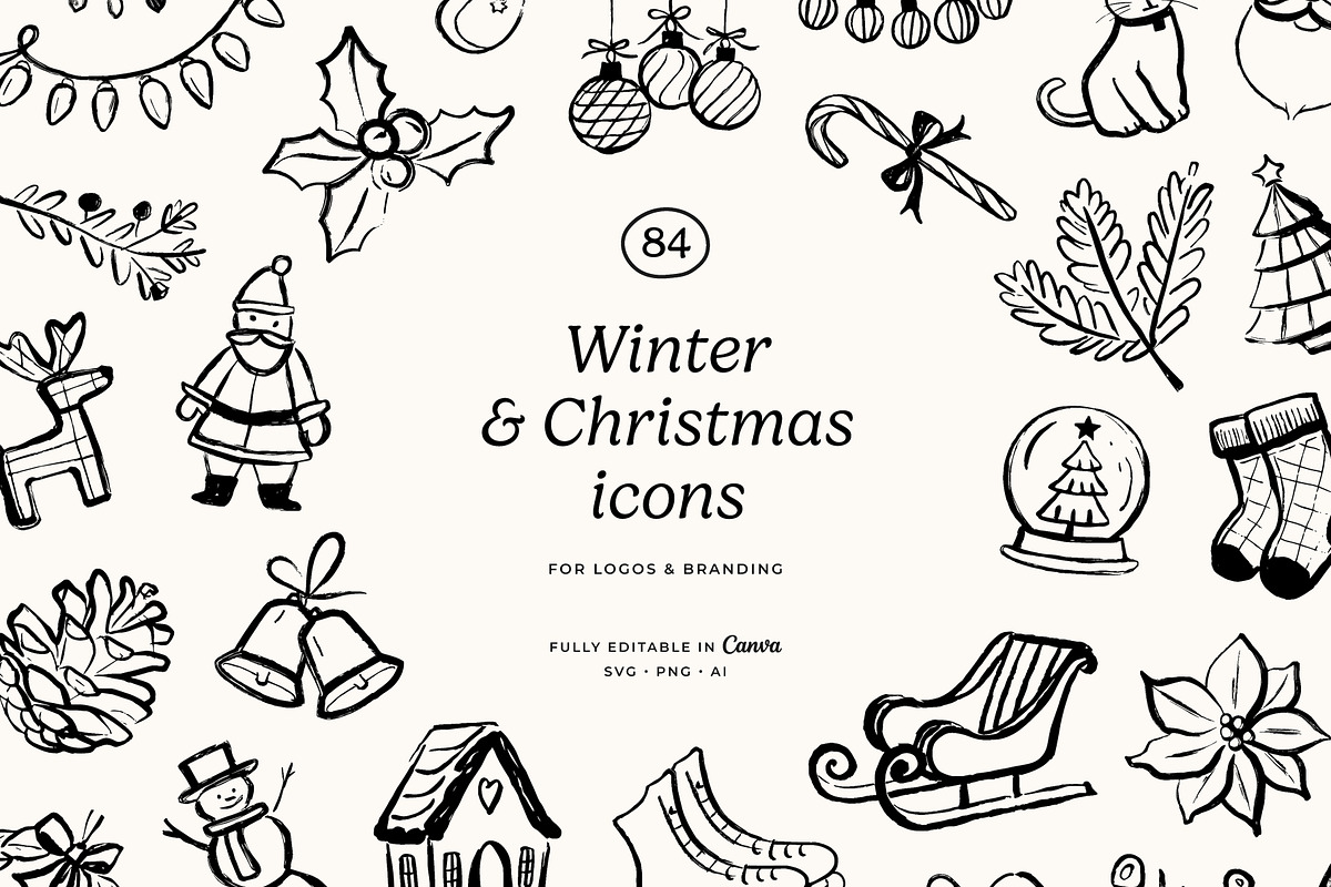 CHRISTMAS line art illustrations, a Seasonal Illustration by Crocus Paperi (Photo 1 of 5)