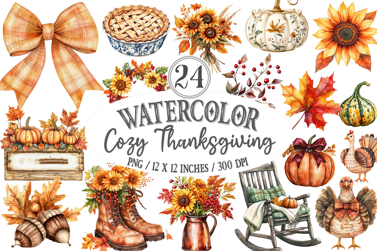 Cozy Thanksgiving Clipart Set, a Seasonal Illustration by Designking (Photo 1 of 4)