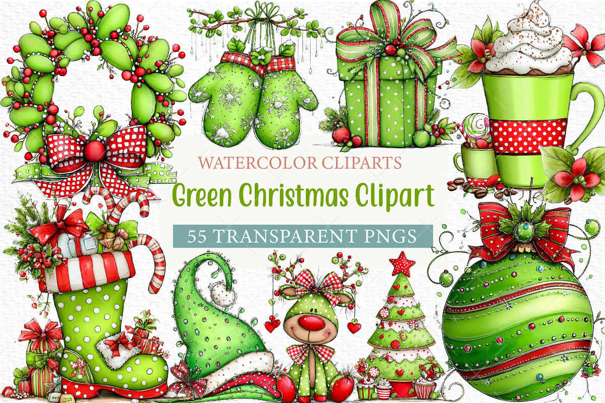 Green Christmas Clipart Png, an Illustration by Craft Nest (Photo 1 of 11)