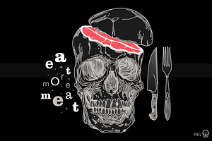 Skull Label - Eat More Meat