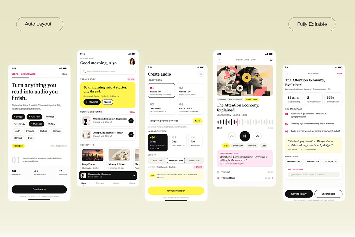 AI Text to Audio App UI Kit, an UI Kit Template by Pitchlook.Studio (Photo 3 of 4)