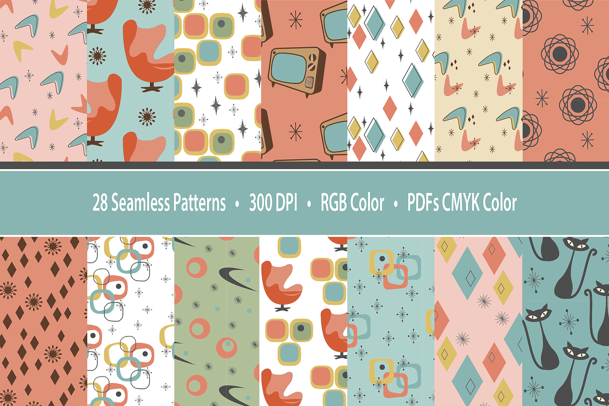 Mid Century Modern Seamless Patterns, a Pattern Graphic by Blynn Pippen (Photo 2 of 9)