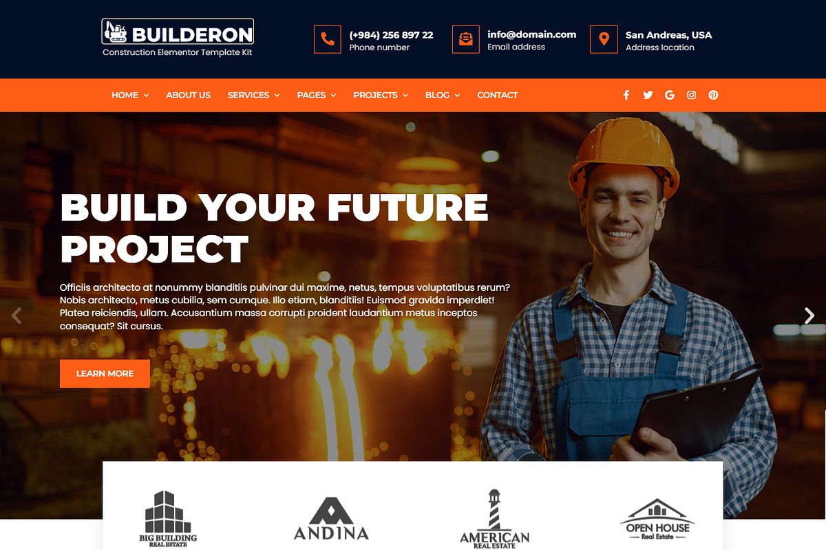 Construction Elementor Template Kit, a Landing Page Template by Elite Templates (Photo 3 of 15)