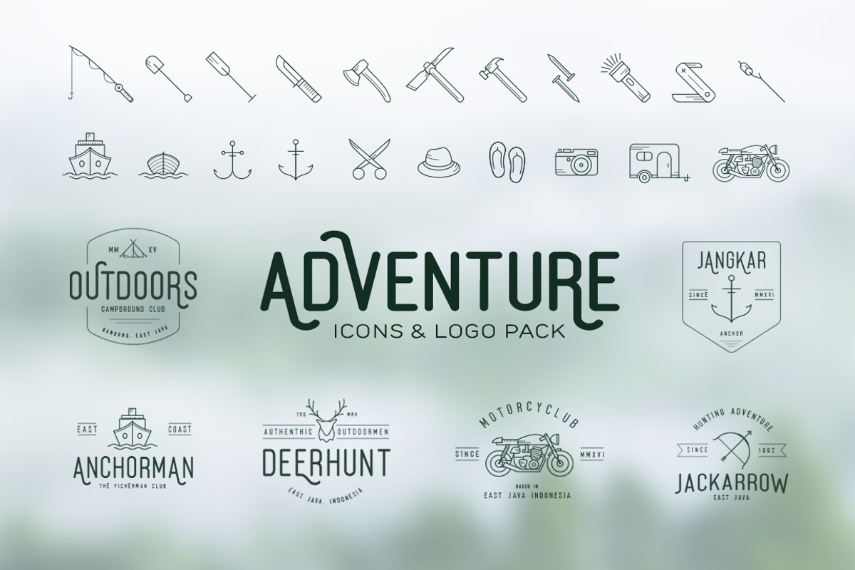 Adventure Icons + Vintage Logo Pack, a Graphic by Wandery Supply (Photo 1 of 6)