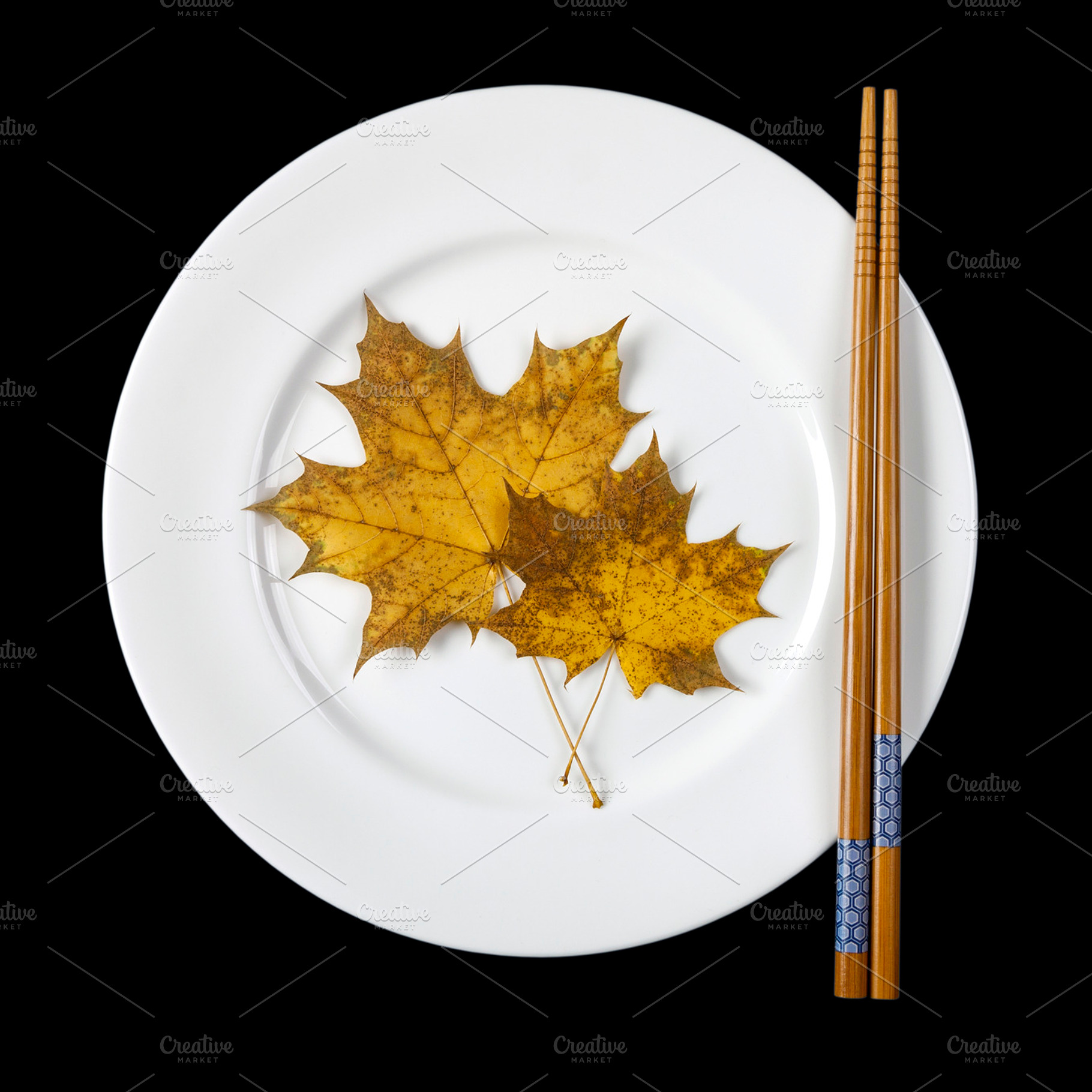 Plate, chopsticks and maple leaves, a Food & Drink Photo by BOOCYS