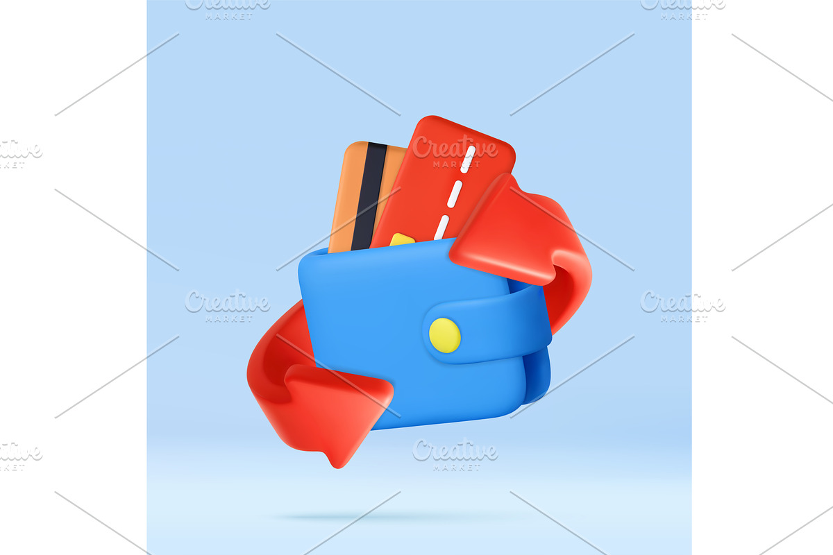 3D Wallet with Credit Cards and Sync, a Finance Illustration by ModVector