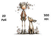 Whimsical Floral Girl & Deer Clipart, an Animal Illustration by GiraffeCreative (Thumbnail 9 of 20)