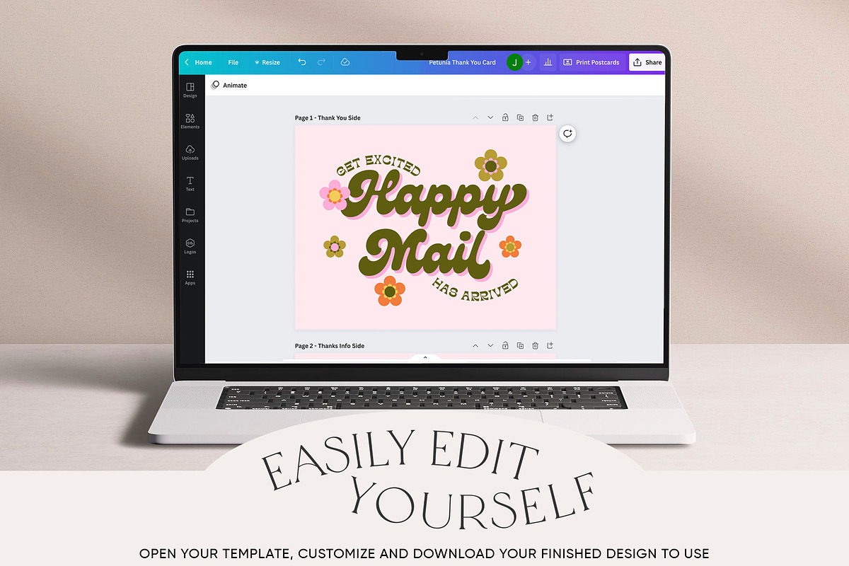 Retro Groovy Thank You Card Canva, a Business Card Template by Summit Avenue (Photo 4 of 7)