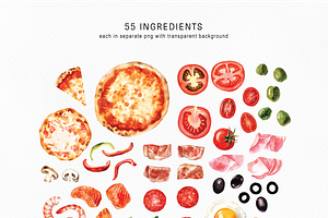 Watercolor Pizza Clipart Collection