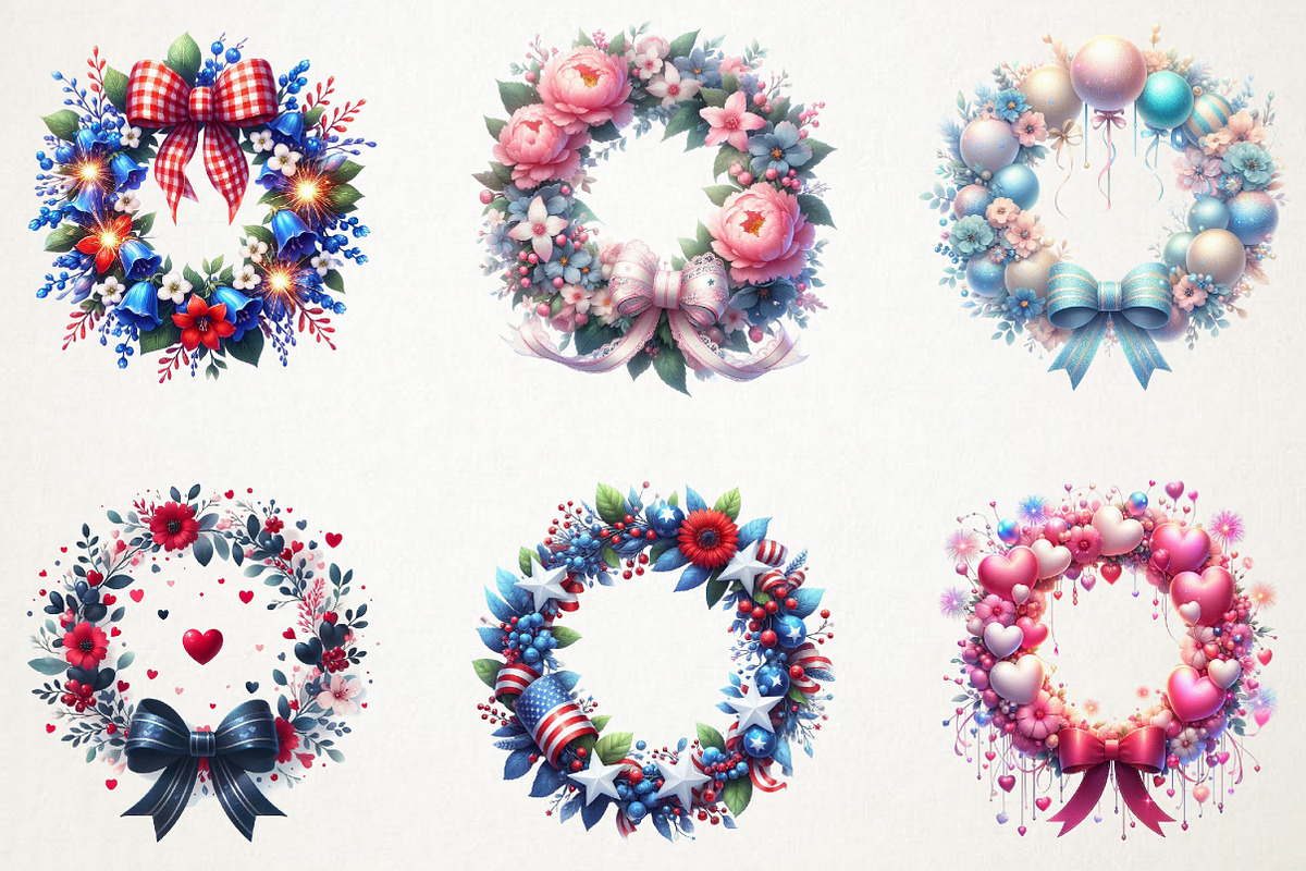 4th Of July Coquette Wreath Clipart, an Illustration by RobertsArt (Photo 2 of 7)