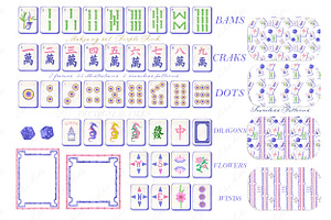 Mahjong Set PNG Watercolor DIY, a Graphic by LABFcreations