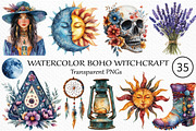 Watercolor Boho Witchcraft Clipart, an Illustration by Craft Nest (Thumbnail 1 of 6)