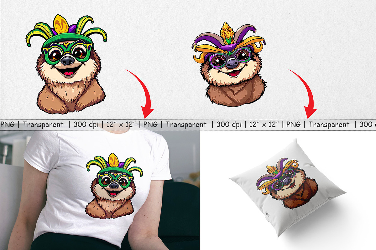 Sloth Mardi Gras Clipart, a Graphic by Artnoy (Photo 3 of 5)