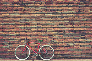 Red bicycle stock photo containing bike and wheel