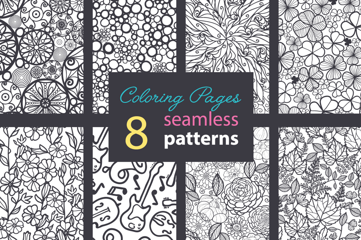 8 Premium Adult Coloring Patterns, a Pattern Graphic by Oksancia's Surface Design