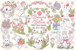 Bunnies in Bloom Clipart Bundle, an Object Illustration by LemonDesign