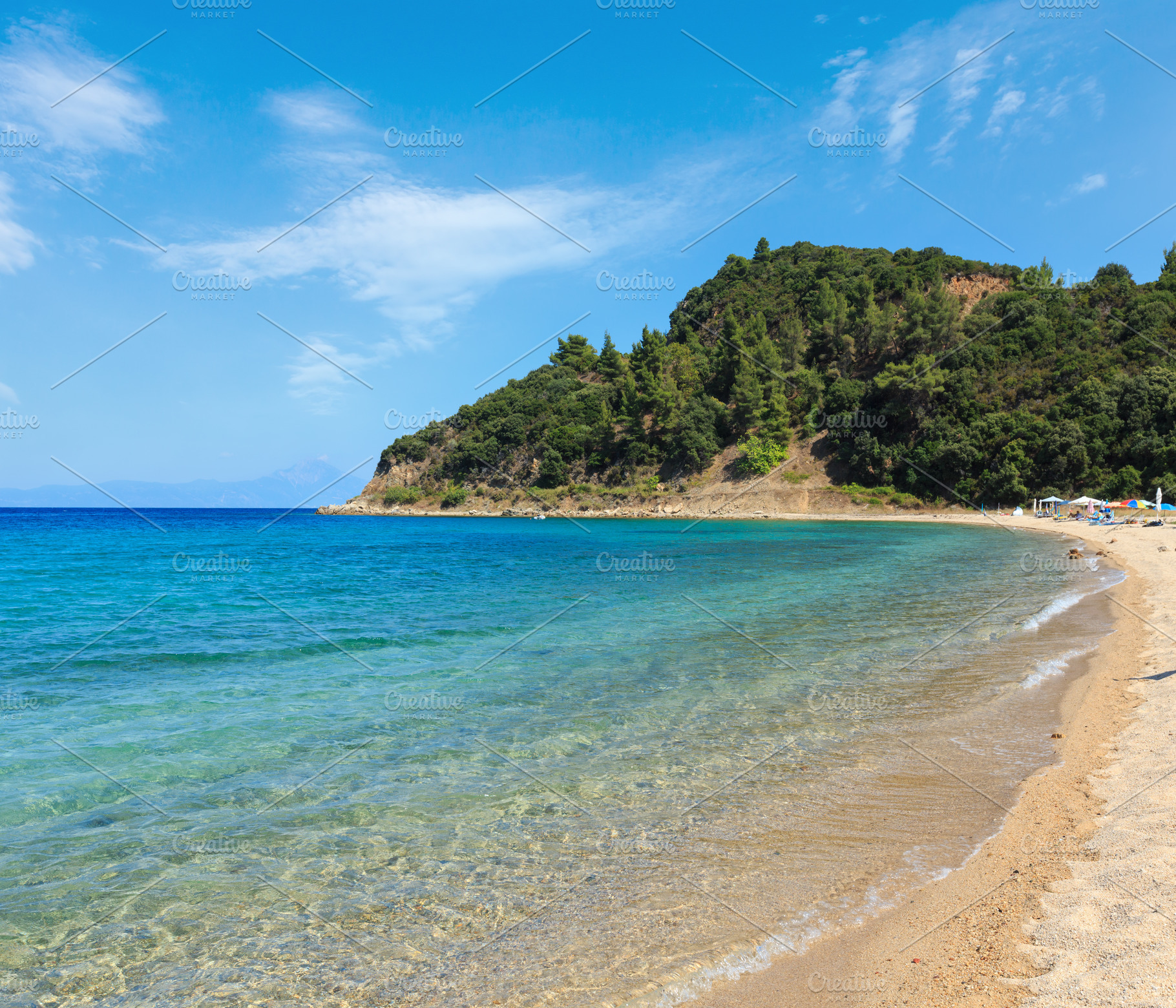 Aegean sea coast landscape, view from sandy beach (Chalkidiki, G, a Nature Photo by YuriyB