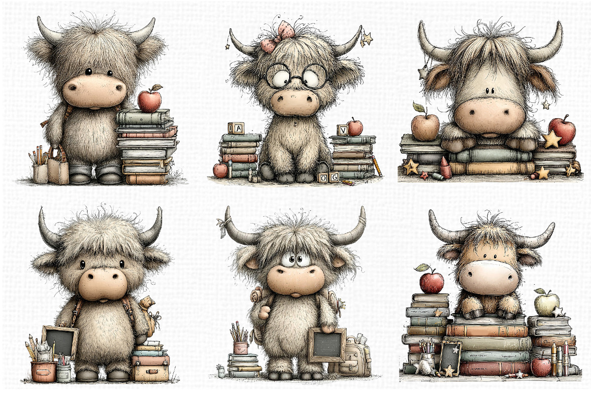 Back to School Highland Cow Clipart, an Animal Illustration by Libby Wishes (Photo 5 of 5)