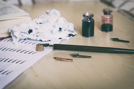 Calligraphy supplies:nib, ink, pen