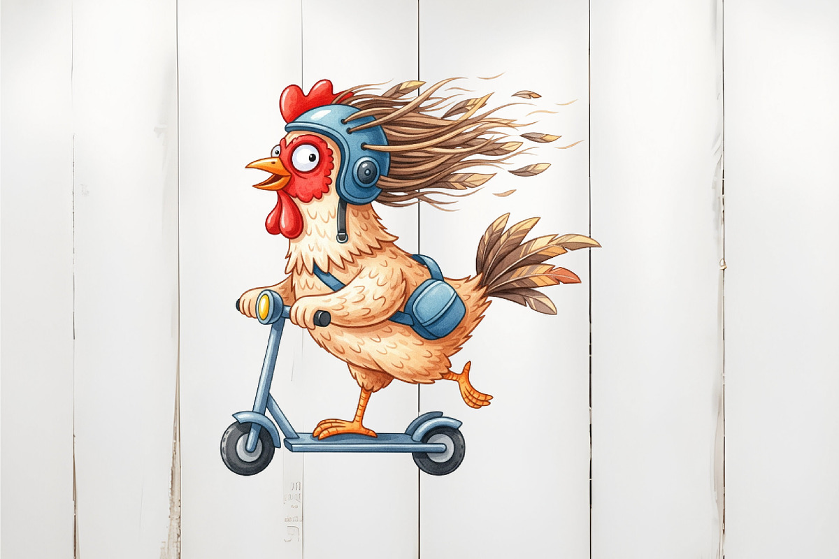 Funny Chicken Clipart Crazy Chicken, an Illustration by Watercolor design (Photo 4 of 6)