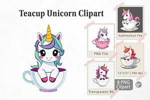 Teacup Unicorn Clipart, a Graphic by Artnoy