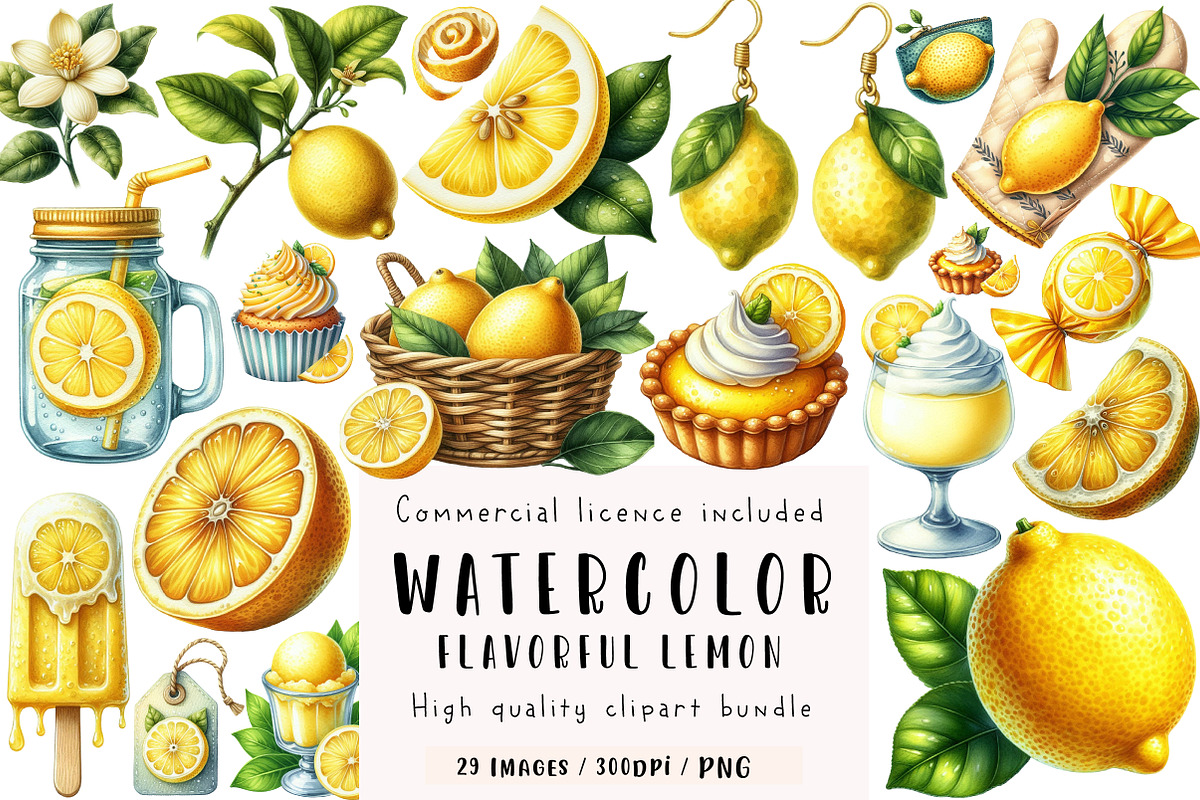 Watercolor Flavorful Lemon Clipart, an Illustration by CreationArt (Photo 1 of 5)