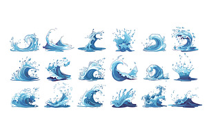 Water splashes cartoon vector set, an Illustration by Onyx