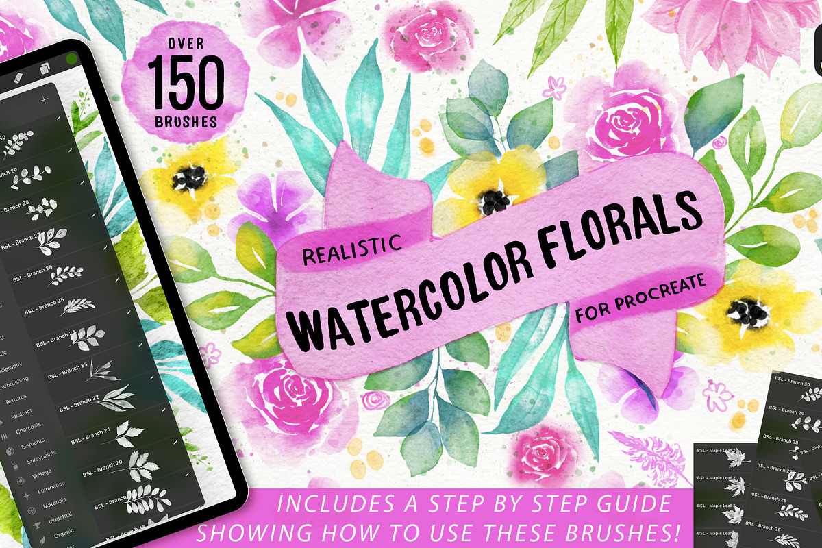 Watercolor Floral Procreate Brushes, a Brush Add-On by shannonlayne (Photo 1 of 7)