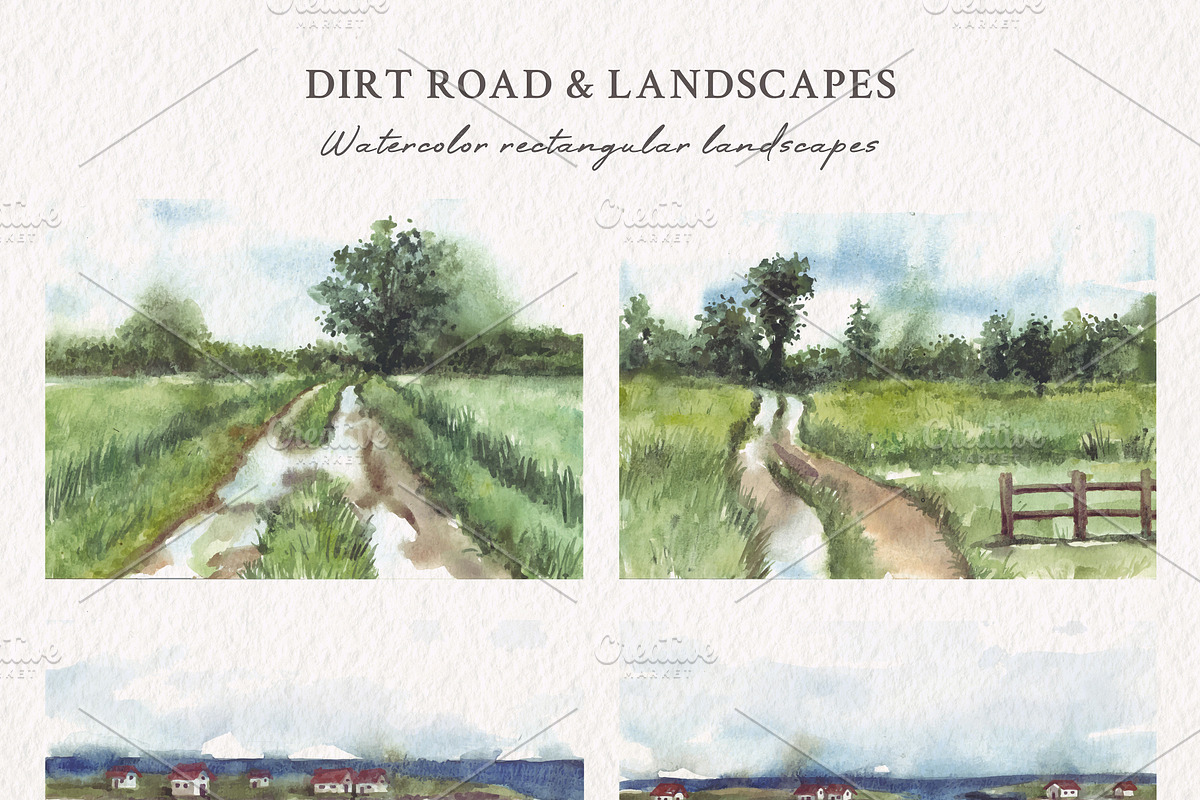 Watercolor Dirt Road & Landscapes, an Illustration by Yorda Studio (Photo 3 of 11)
