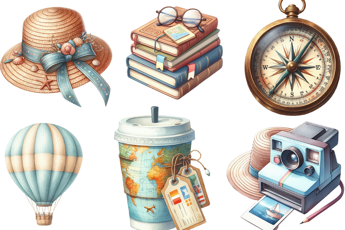 Watercolor Travel Clipart, an Illustration by Designking (Photo 3 of 4)