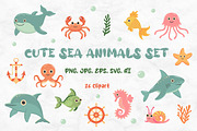 Cute sea animals set, an Animal Illustration by JulyGart (Thumbnail 1 of 6)