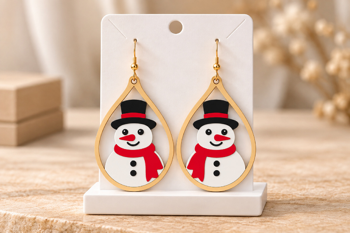 Christmas Snowman Earrings Laser Cut, an Object Graphic by Canvas Craft (Photo 2 of 4)