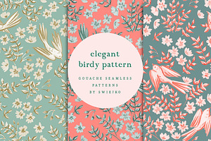 Elegant Bird Pattern Set, Seamless