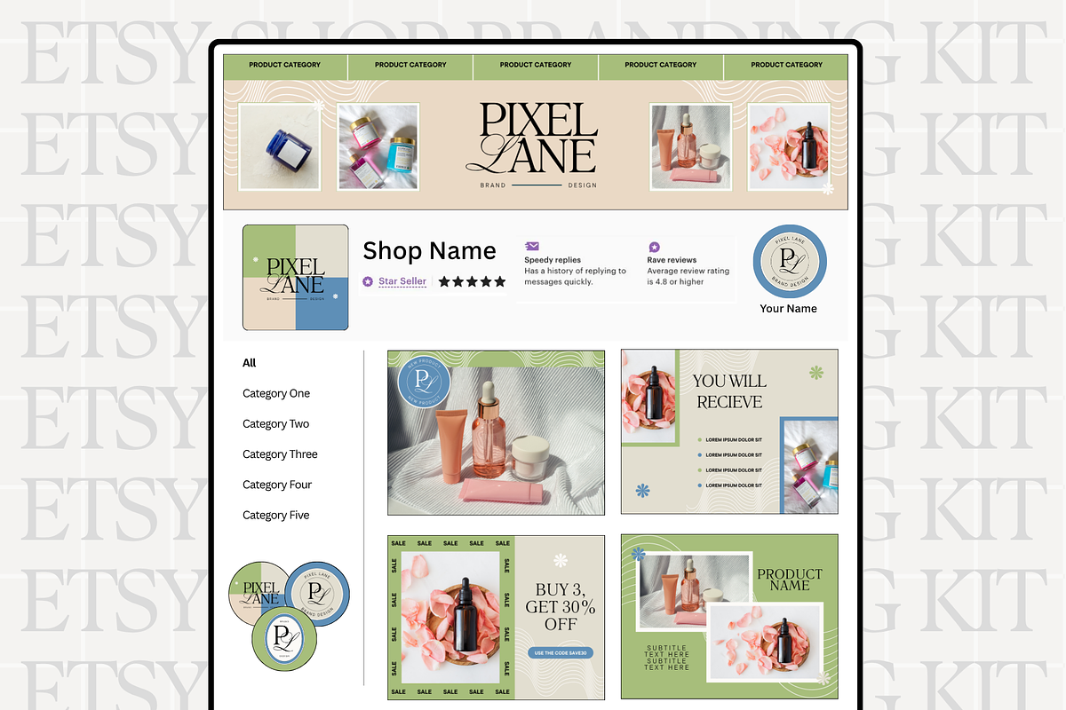 Khaki Etsy Shop Kit Template, a Branding & Logo Template by Anna Design Studio (Photo 1 of 8)