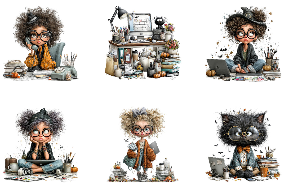 Halloween Office Girl Clipart Bundle, a Seasonal Illustration by CreationArt (Photo 3 of 7)