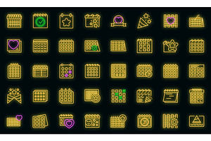 Event Planner Icons Set Vector Neon